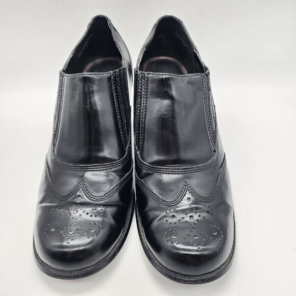 Etienne Aigner Wingtip Ankle Boots Size 9.5M Black 3" Stack Heel Brogue Witchy - Picture 3 of 16